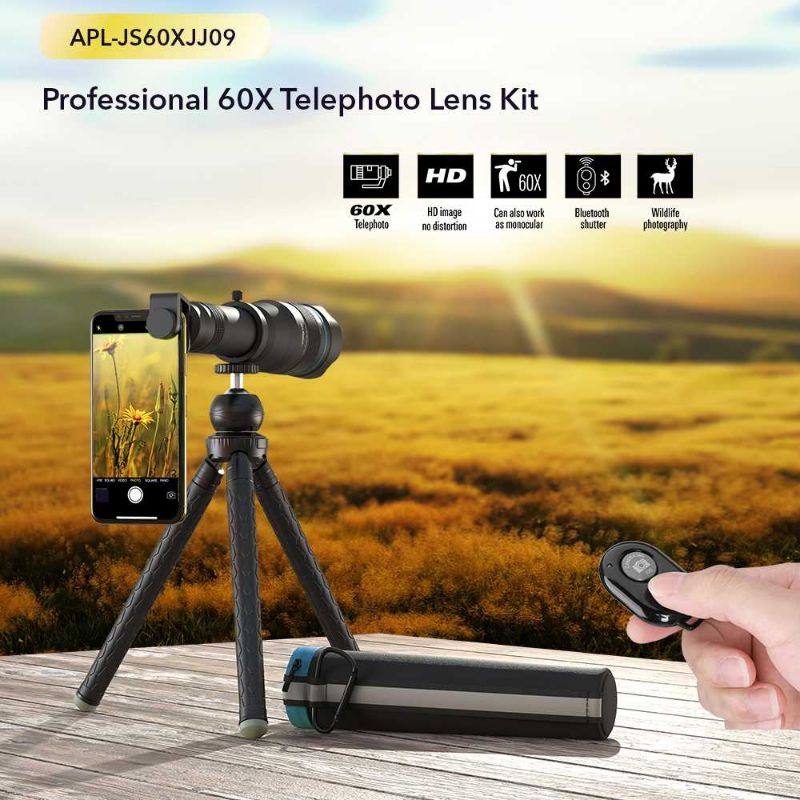 APEXEL Lensa Smartphone Telephoto Lens 60X Tripod Remote APL-JS60XJJ09