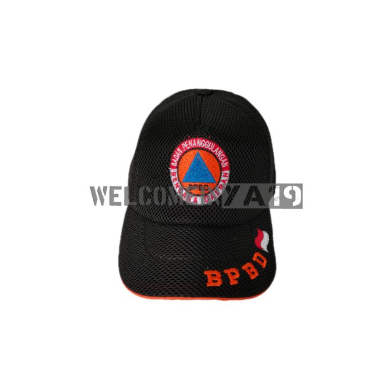 Topi Jaring BPBD / Hitam Tulisan Kecil / Topi Logo Badan Penanggulangan Bencana Daerah