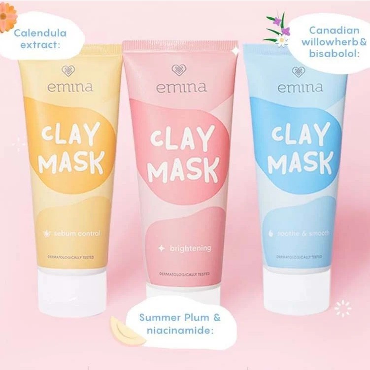 ☘️ CHAROZA ☘️ EMINA Clay Mask Brightening / Soothe&amp;Smooth / Sebum Control