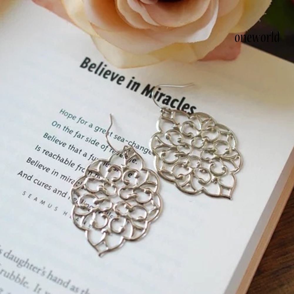 OW@ Women Fashion Hollow Geometric Filigree Dangle Drop Hook Earrings Jewelry Gift