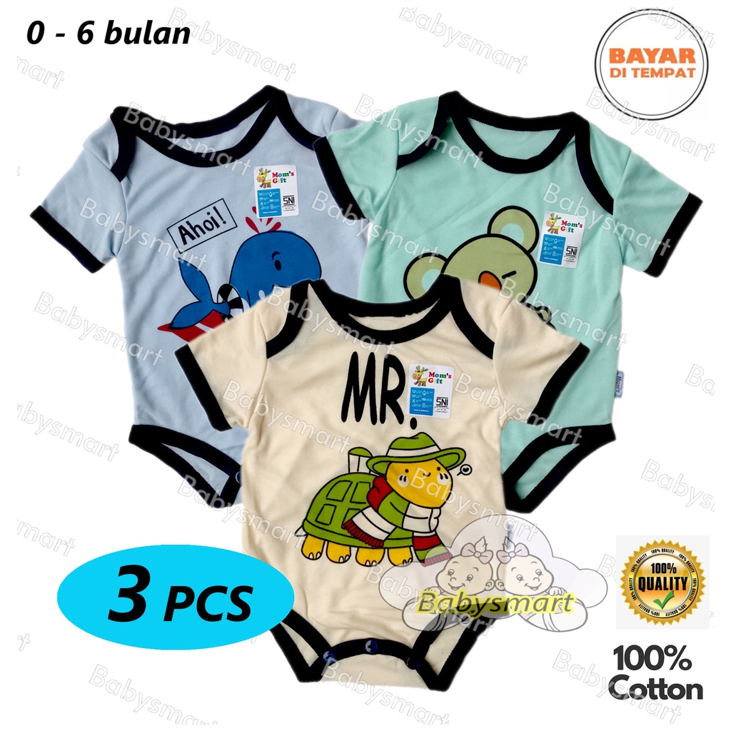 Babysmart - 3 PCS Baju Bayi Romper/Jumper/Jumpsuit Segitiga WARNA MOM'S GIFT usia 0 - 6 bulan 100% katun SNI KD-N29/baju bayi new born