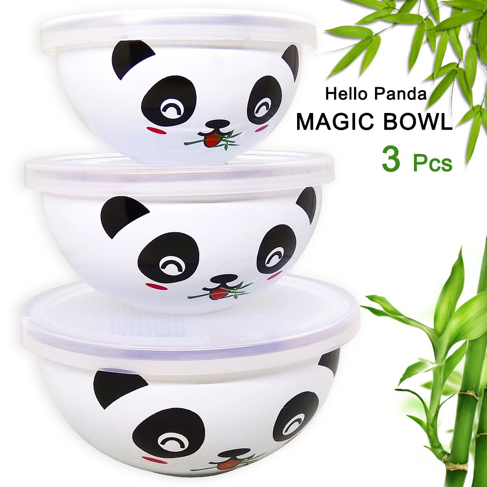 Maspion Mangkok MAGIC Bowl Motif Hello Panda Enamel - Isi 3pcs - Putih