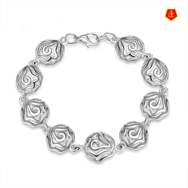 [Ready Stock]Fashion Lady Rose Silver Bracelet