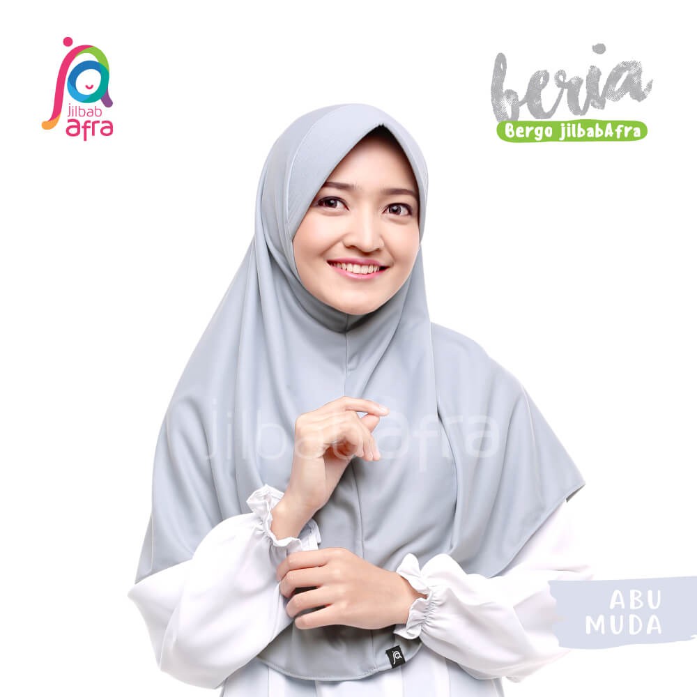 Jilbab Beria Abu Muda - Bergo Jilbab Afra - Hijab Instan Bahan Kaos, Adem &amp; Lembut