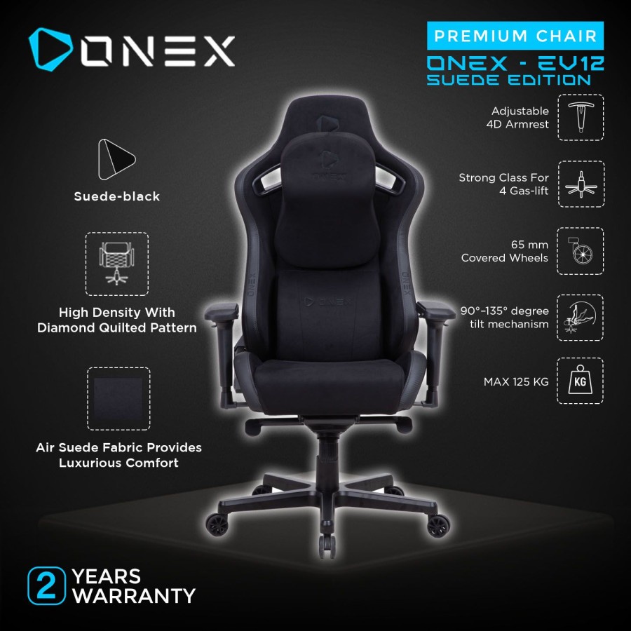 ONEX EV12 EVOLUTION SUEDE EDITION KURSI GAMING CHAIR - BLACK