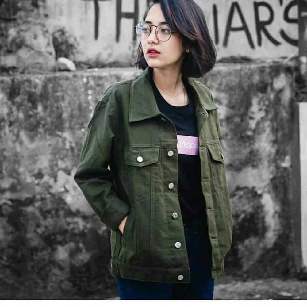 Model Jaket Jeans Hijau Cewek | Jaket Lucu | Cantik Premium Bandung Ukuran M, L dan XL