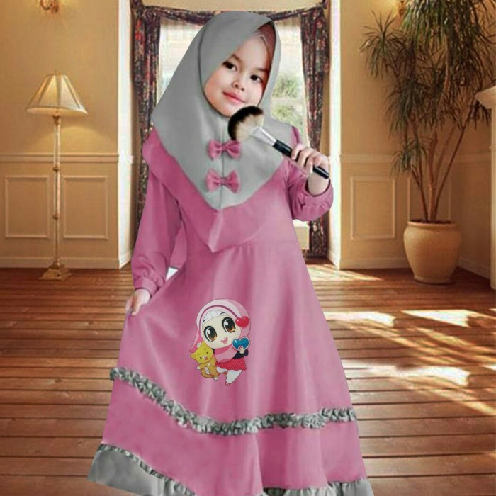 (PROMO) Setelan Baju Gamis Muslim Anak Perempuan Marsha Boneka Lampu LED HQ