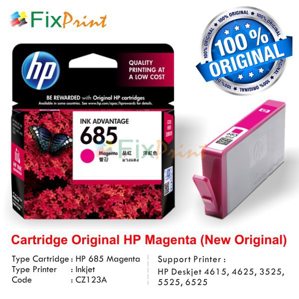 Cartridge Original HP 685 Magenta CZ123AA  Tinta Printer HP Deskjet 4615 4625 3525 5525 6525 Murah
