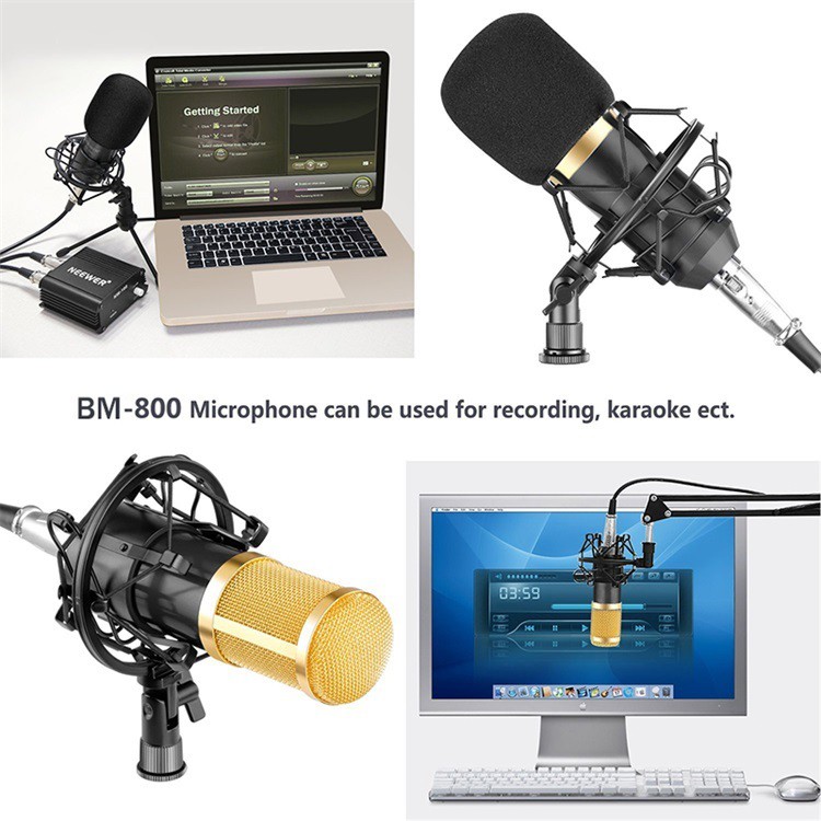 ROCKWARE RW-BM800 - Condenser Recording Microphone - Paket Premium Lengkap dengan USB 7.1 Soundcard