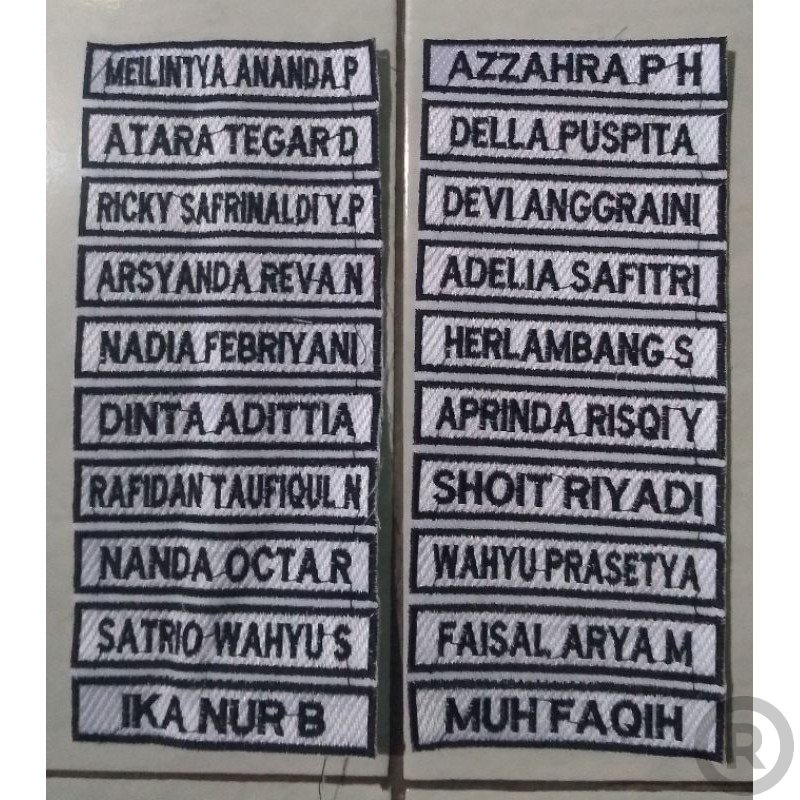 

name tag bordir Bordir Nama Custom