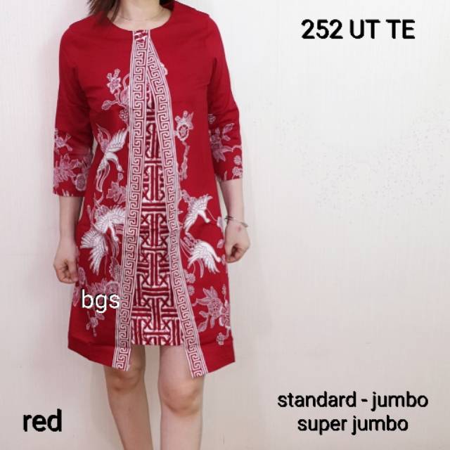 DRESS BATIK  252UT TE EDISI  IMLEK  WARNA MERAH BAHAN KATUN 