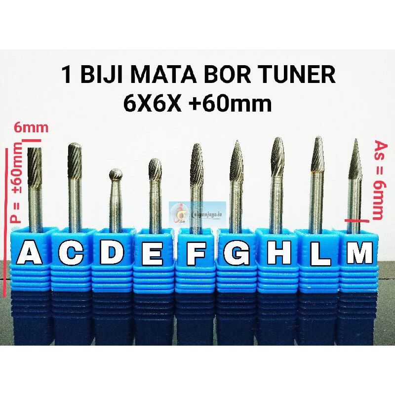 Mata bor  tuner tungsten carbide burr 6x6x ±60mm