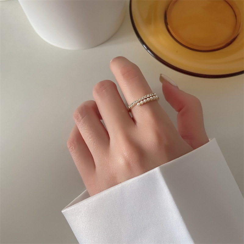 Cincin Jari Telunjuk Hias Mutiara Berlian Imitasi Gaya Korea Untuk Wanita