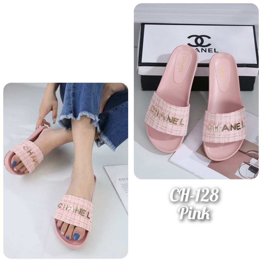 NEW ARRIVAL!!!  SANDAL WANITA SLOP IMPORT TERMURAH FLAT CHAN.  Kode: CH-128