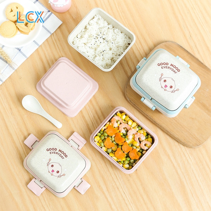 LCX Kotak Bento Lunch Box PP Jerami Gandum Bekal Free Sendok Disegel Kotak Makan VS-208