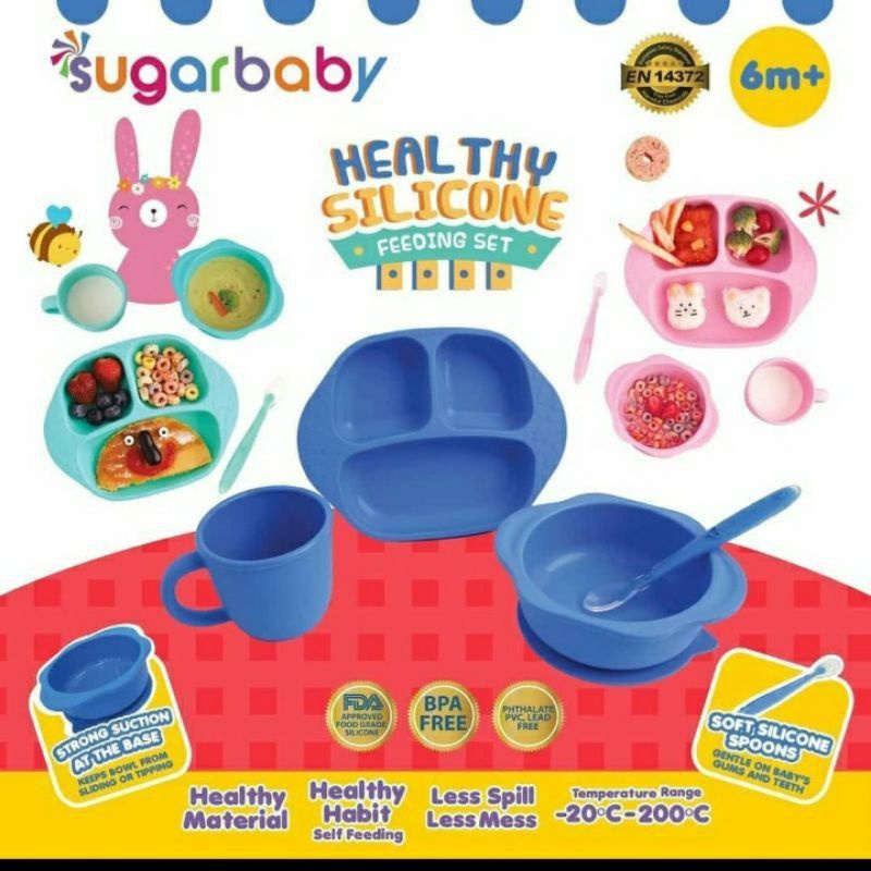 Sugarbaby Feeding Set Healthy Silicone isi 3pcs / 4pcs Sugar baby