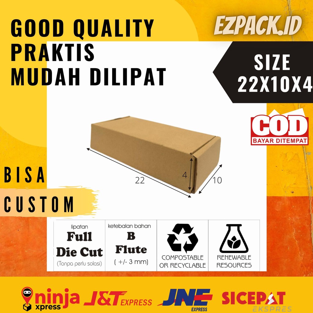 

Kardus packaging box die cut 22x10x4.5 kotak packing box hampers, hijab, baju, makanan (bisa custom)