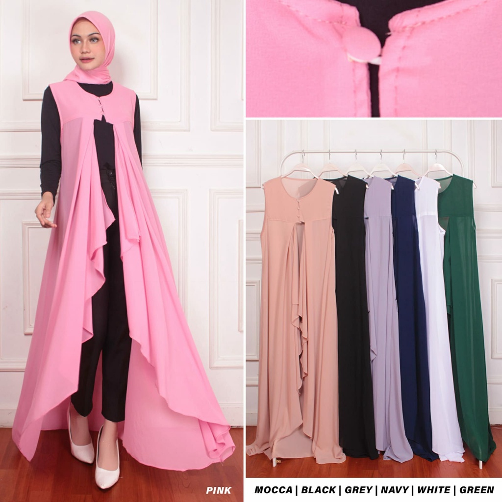 HOPYLOVY Long Outer Wanita Bahan Ceruty Babydoll Kancing Hidup Derifa