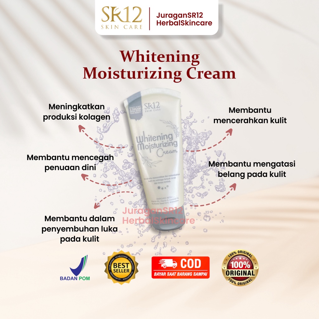 Whitening Night Cream Krim Body Lotion Pemutih Sr 12  SR12 Mencerahkan Pencerah Melembabkan Kulit Wajah