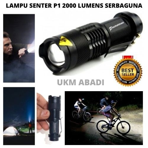 Lampu Senter Pocket P1 LED 2000 Lumens Zoom Sepeda 3 Mode 111107