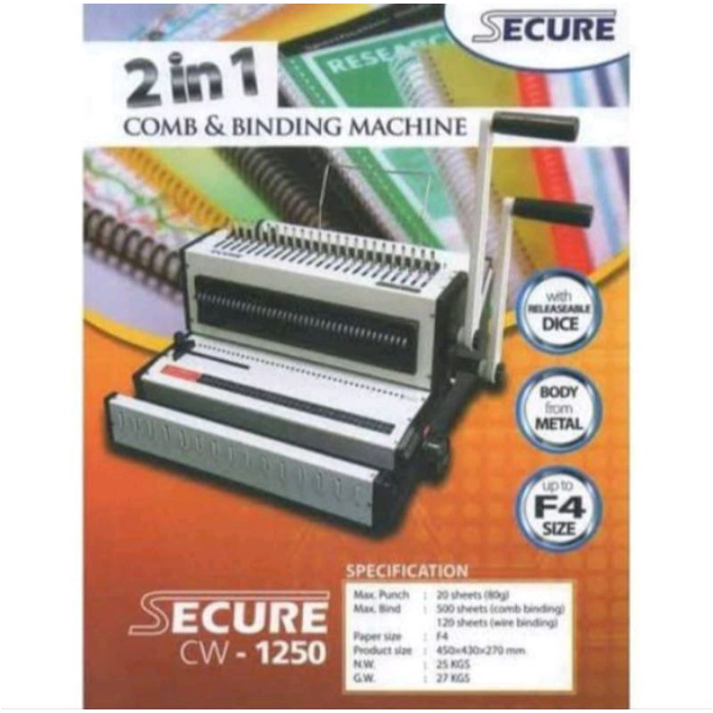 

SECURE CW-1250 Mesin Jilid / Alat Jilid Spiral Kawat dan Plastik 2in1