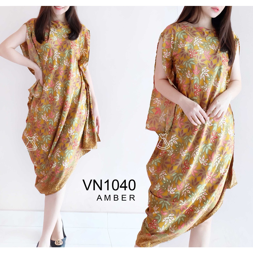 VN1040 - Dress Batik Kaftan Asimetris Best Seller