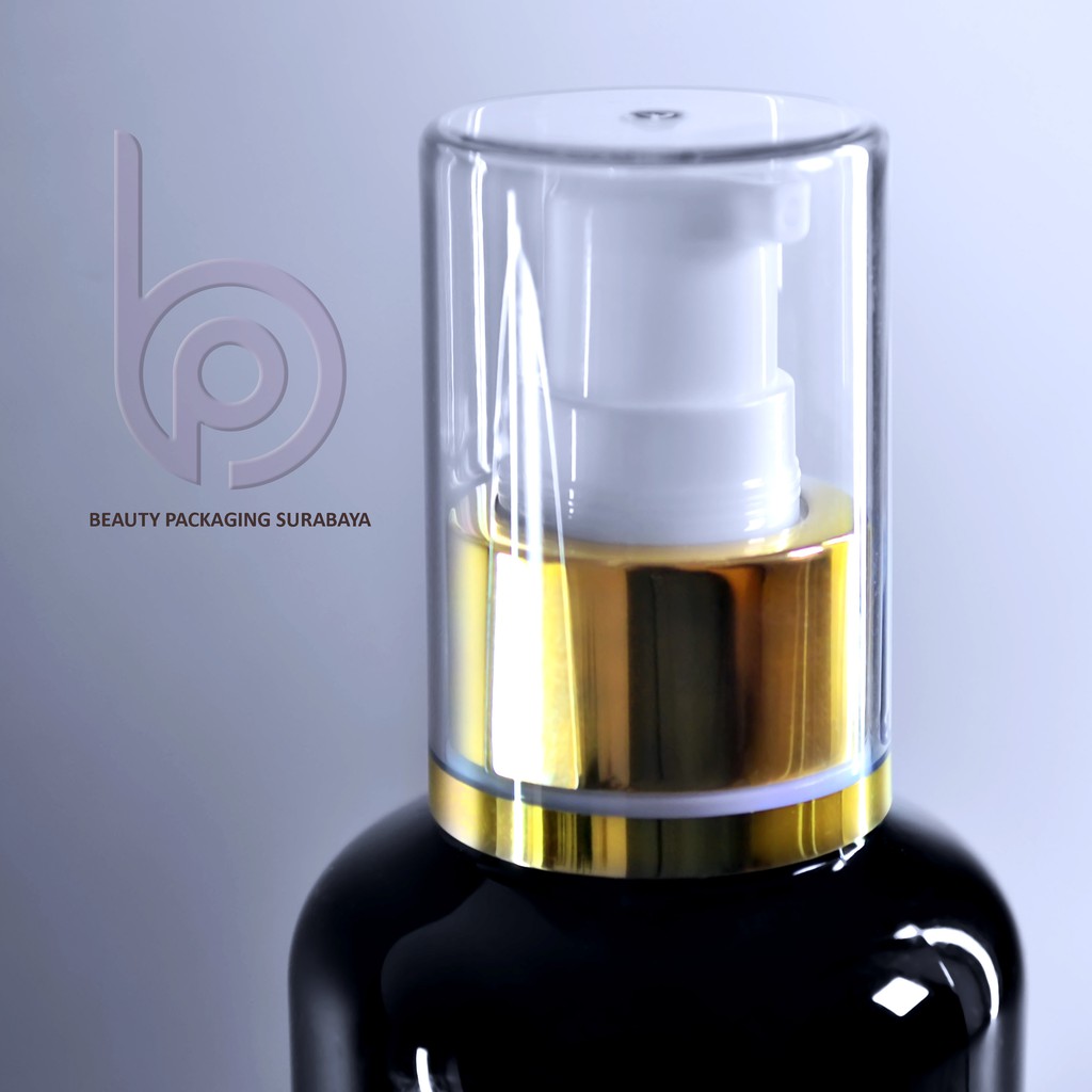 Botol Plastik PET 250ml BR Hitam Tutup Pump Treatment Full Cap Neck