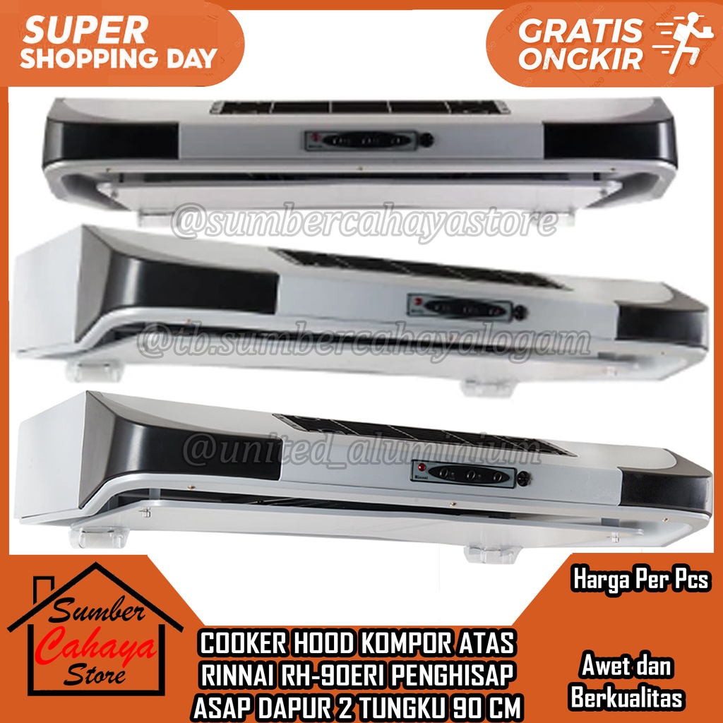 Penghisap Asap Dapur Cooker Hood RINNAI RH 90ERI 90 CM KOMPOR ATAS RINAI 2 TUNGKU TUDUNG GAS ANGIN U