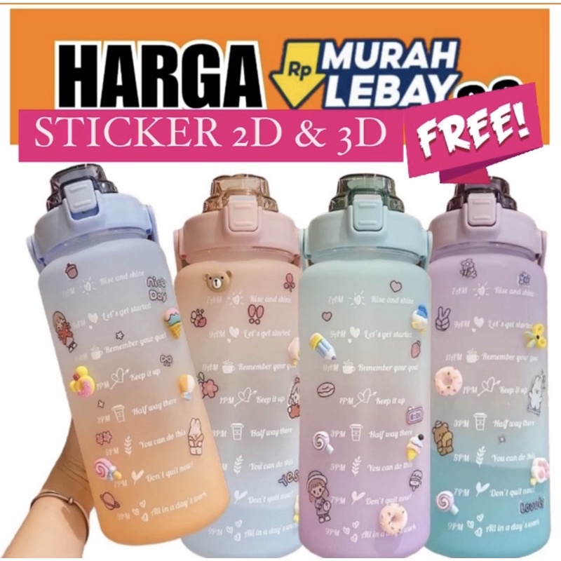 [Warna Lengkap,BISA GOSEND] FREE STICKER // Botol Minum Motivasi Viral Tiktok 2 Liter / Botol Nagita
