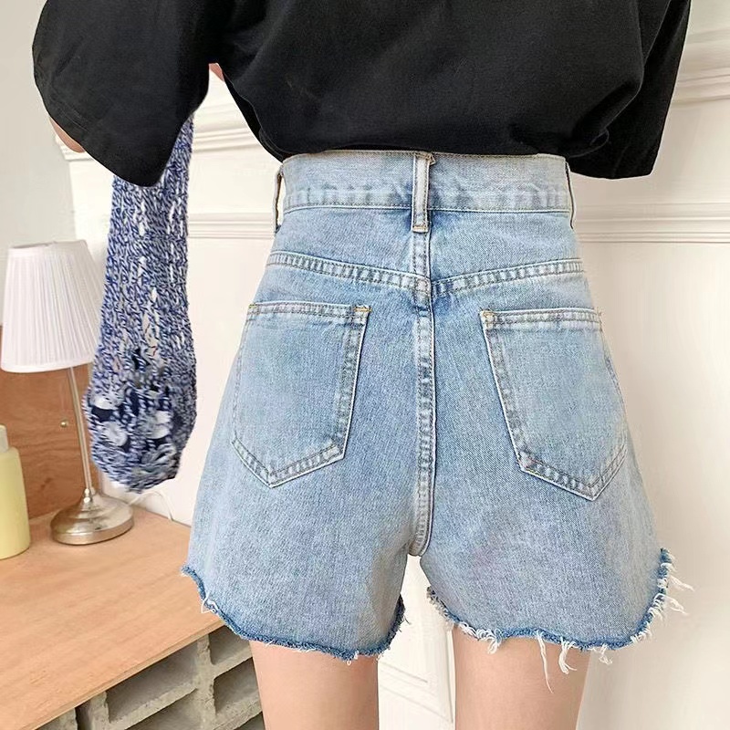 Monica Celana jeans korean style wanita Celana jens sobek wanita Tinggi wanita hot pants Pendek Wanita Denim korean celana Musim