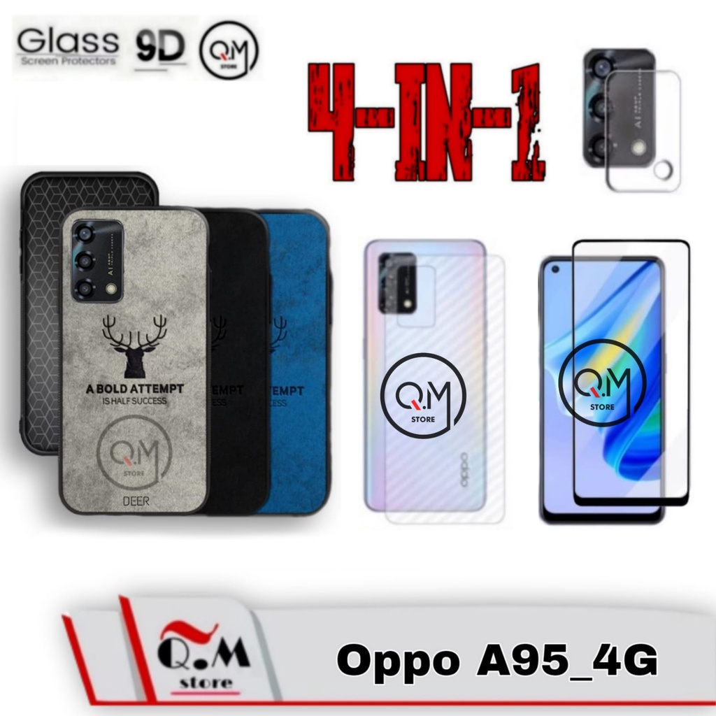 Paket 4 IN1 Case Oppo A95 / Oppo a74 4G Softcase Deer High Quality Pelindung Back Cover