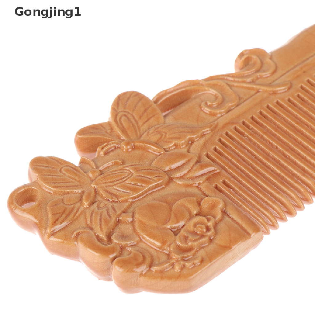 Gongjing1 1PC Sisir Kayu Peach Alami Gigi Lebar Anti Statis