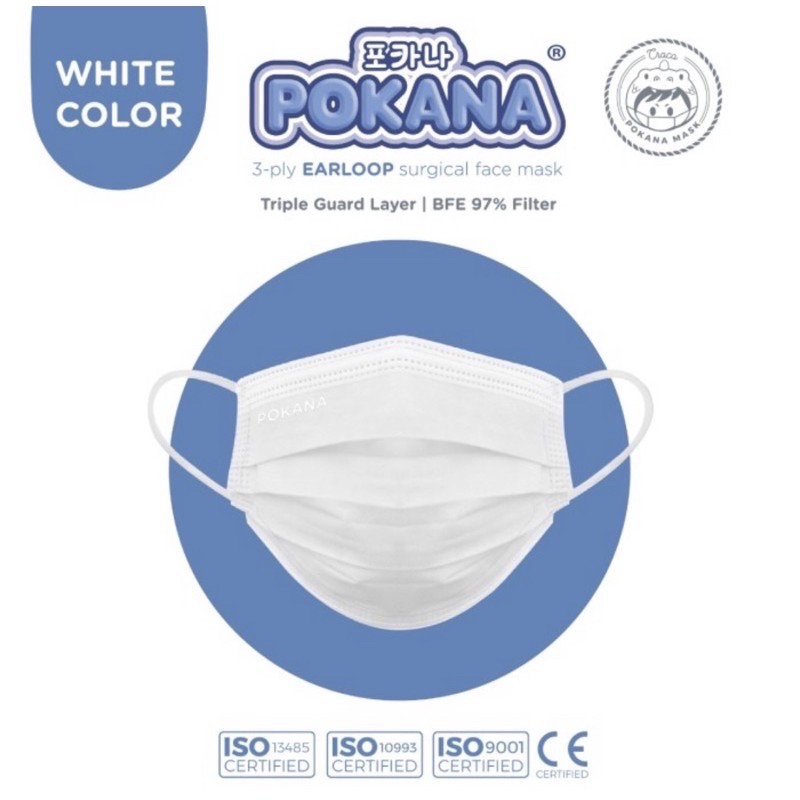 MASKER POKANA 3ply EARLOOP SURGICAL FACE MASK WARNA PUTIH