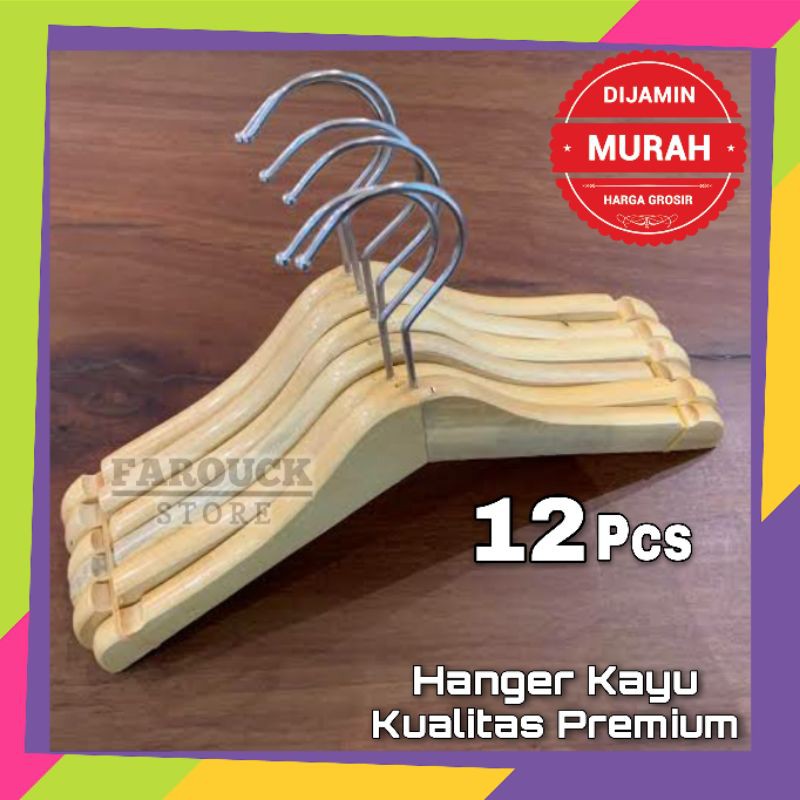 Hanger Kayu Premium 12 Pcs Hanger Dewasa Hanger Kayu Jati Hanger Awet Laris Kastok Murah Grosir Sip
