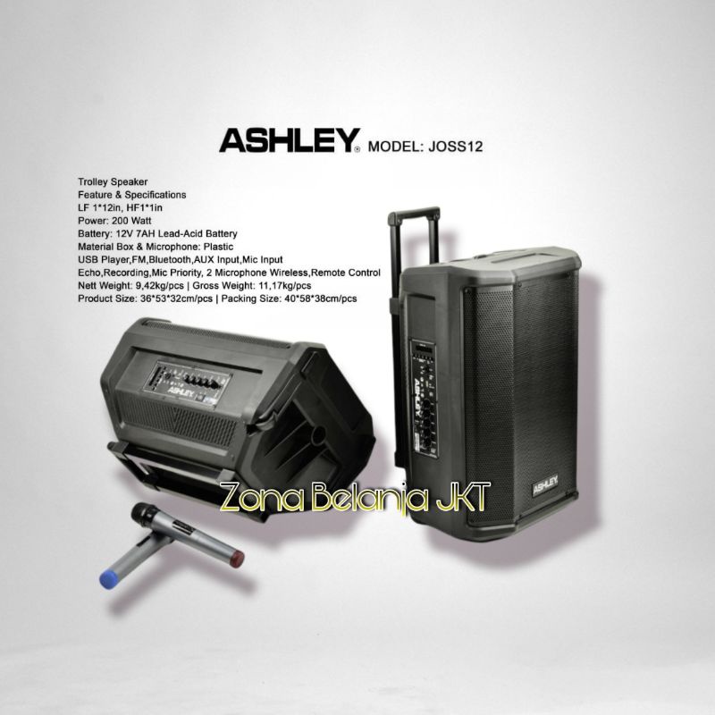 SPEAKER PORTABLE AKTIF ASHLEY JOSS 12 12 INCH BLUETOOTH WIRELESS MEETING ORIGINAL