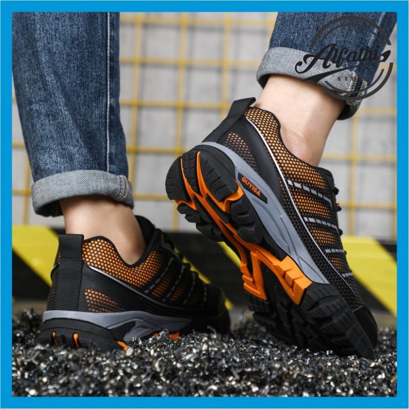 AlFathi Sepatu Safety Sneakers Sport New Guyisa Black Orange