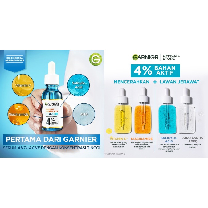 Garnier Bright Complete Anti Acne Serum - Skincare Wajah Jerawat 15ml / 30ml