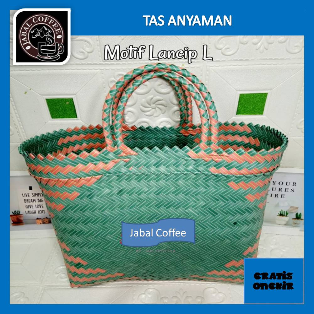 Tas Anyaman Plastik Besar L Ukuran 30 x 16 x 31 Cm Motif Lancip / Tas Anyaman Plastik Kotak Murah / Tas Belanja Anting 04