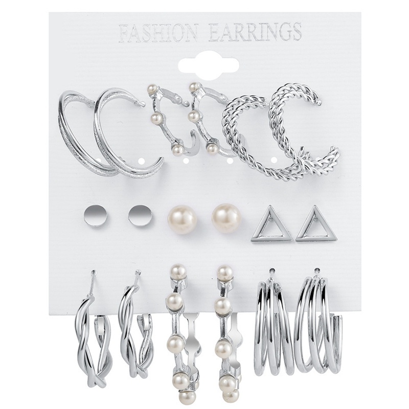 Fancyqube Fancycube 9 Pasang / Set Anting Mutiara Elegan Warna Emas