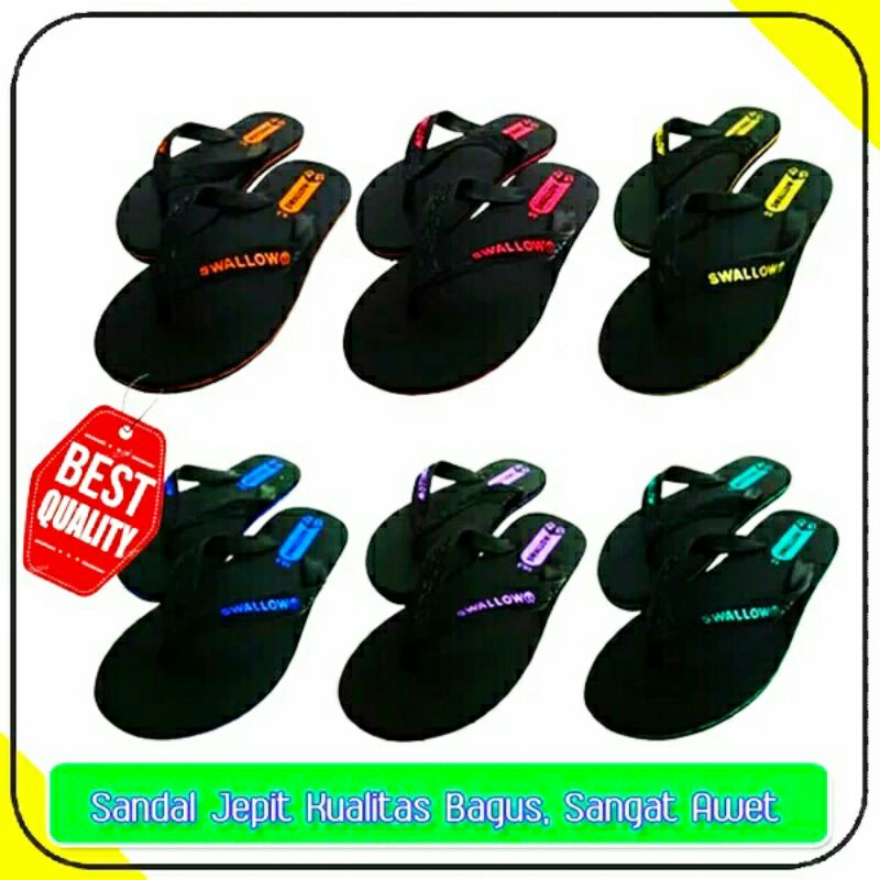 ECERAN - Sandal Jepit Pria Wanita Swallow Black Pearl Elegan!