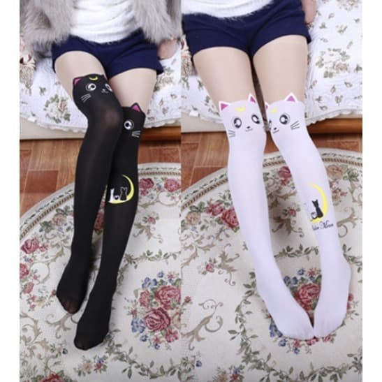 PH-12 pantyhose stocking black cat kucing hitam sailor moon legging - Hitam