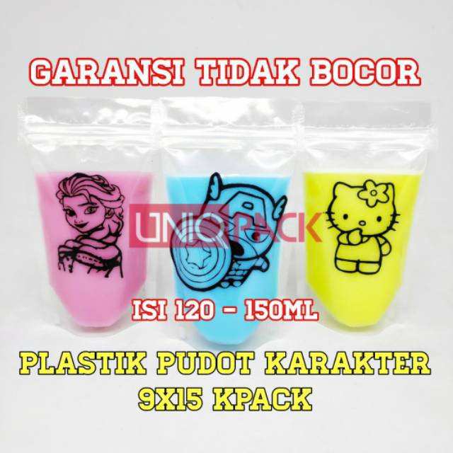 Plastik Pudot Karakter 9x15 Kpack/ Standing Pouch Pudot/ Puding Sedot 100 pcs