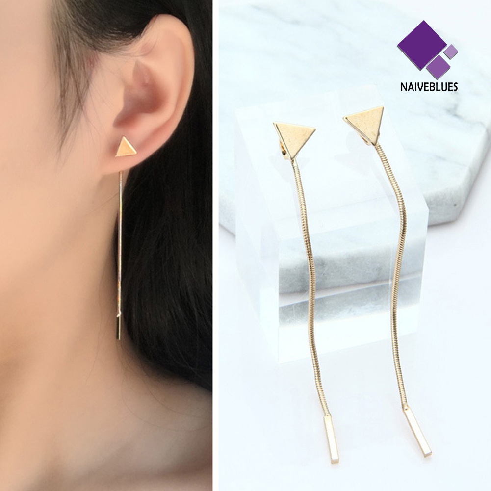 Anting Stud Rumbai Panjang Bentuk Segitiga Geometris Untuk Wanita