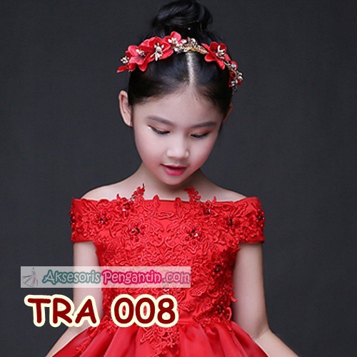 Aksesoris Rambut Anak Wanita-Crown Tiara Pesta Pengantin Merah-TRA 008