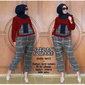 cn 60387 stelan viona setelan atasan bawahan celana panjang hijab baju muslim modis modern wanita m