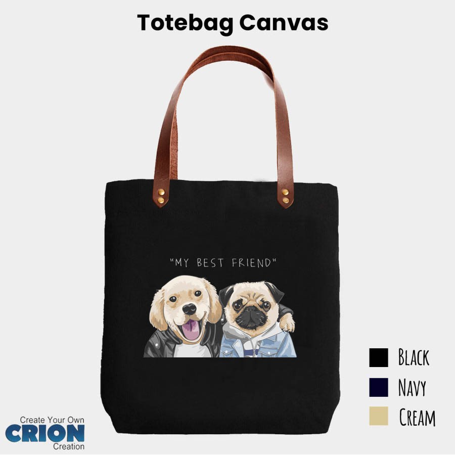 Totebag Canvas Synthetic Leather Strap Friendship Animal Series - By crion