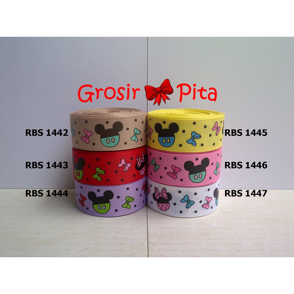 

(25 yard) Pita Grosgrain Motif Micky Minnie Mouse RBS 1442,1443,1444,1445,1446,1447 | Toko Bahan Craft | Grosir Pita