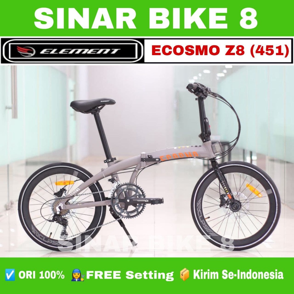 Sepeda Lipat Ukuran 20 Inch ELEMENT ECOSMO Z8 Ban 451/20/22 Inch Alloy Garansi Remsi