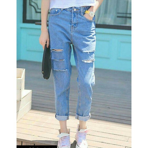 designkorea Celana  Jeans Wanita Boyfriend  sobek Model  