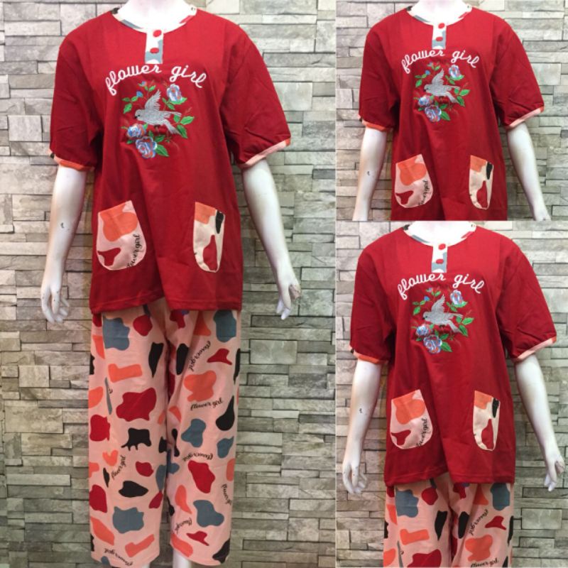 JUMBO CP DAILILAN  | BAJU TIDUR WANITA DEWASA | COD | PIYAMA-Flower Girl Merah